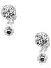 Silver Plated Mini Paw with Black Crystal - Crystal Clip on Earrings: Color Choice - Red, Green, Blue, Purple, Pink, Clear, Black