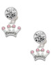 Silver Plated Small ''Princess'' Crown with Pink Crystals - Crystal Clip on Earrings: Color Choice - Red, Green, Blue, Purple, Pink, Clear, Black