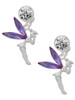 Silver Plated Large Fairy with Purple Wings - Crystal Clip on Earrings: Color Choice - Red, Green, Blue, Purple, Pink, Clear, Black
