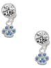 Silver Plated Mini Paw with Blue Crystals - Crystal Clip on Earrings: Color Choice - Red, Green, Blue, Purple, Pink, Clear, Black