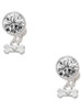 Silver Plated Mini Dog Bone with Heart - Crystal Clip on Earrings