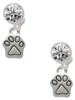 Silver Plated Mini Paw - Crystal Clip on Earrings