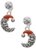 Silver Plated Small Crescent Moon Santa - Crystal Clip on Earrings: Color Choice - Red, Green, Blue, Purple, Pink, Clear, Black