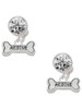 Silver Plated Mini ''Rescue'' Dog Bone - Crystal Clip on Earrings