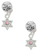 Silver Plated Mini Star of David with Pink Crystal - Crystal Clip on Earrings: Color Choice - Red, Green, Blue, Purple, Pink, Clear, Black