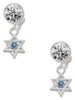 Silver Plated Mini Star of David with Blue Crystal - Crystal Clip on Earrings: Color Choice - Red, Green, Blue, Purple, Pink, Clear, Black