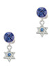 Silver Plated Mini Star of David with Blue Crystal - Crystal Clip on Earrings