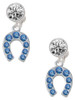 Silver Plated Blue Crystal Horseshoe - Crystal Clip on Earrings: Color Choice - Red, Green, Blue, Purple, Pink, Clear, Black