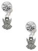 Silver Plated Small Angel - Crystal Clip on Earrings: Color Choice - Red, Green, Blue, Purple, Pink, Clear, Black