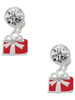Silver Plated Small Red Enamel Present - Crystal Clip on Earrings: Color Choice - Red, Green, Blue, Purple, Pink, Clear, Black