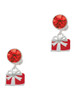 Silver Plated Small Red Enamel Present - Crystal Clip on Earrings