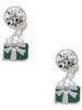 Silver Plated Small Green Enamel Present - Crystal Clip on Earrings: Color Choice - Red, Green, Blue, Purple, Pink, Clear, Black
