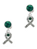 Silver Plated Scroll Ribbon with Green Crystal - Crystal Clip on Earrings