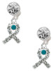 Silver Plated Scroll Ribbon with Teal Crystal - Crystal Clip on Earrings: Color Choice - Red, Green, Blue, Purple, Pink, Clear, Black
