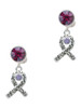 Silver Plated Scroll Ribbon with Lavender Crystal - Crystal Clip on Earrings