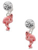 Silver Plated Hot Pink Flamingo - Crystal Clip on Earrings: Color Choice - Red, Green, Blue, Purple, Pink, Clear, Black