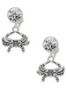 Silver Plated Crab - Crystal Clip on Earrings: Color Choice - Red, Green, Blue, Purple, Pink, Clear, Black
