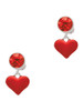 Silver Plated 3-D Translucent Red Puff Heart - Crystal Clip on Earrings