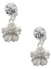 Silver Plated Bee on White Flower - Crystal Clip on Earrings