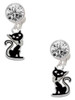 Silver Plated Black Sitting Cat - Crystal Clip on Earrings: Color Choice - Red, Green, Blue, Purple, Pink, Clear, Black