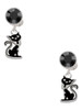Silver Plated Black Sitting Cat - Crystal Clip on Earrings