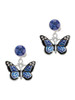 Silver Plated Large Blue Butterfly with 6 AB Crystals - Crystal Clip on Earrings