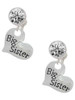 Silver Plated Large ''Big Sister'' Heart with Clear Crystal - Crystal Clip on Earrings: Color Choice - Red, Green, Blue, Purple, Pink, Clear, Black