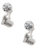 Silver Plated Small ''Big Sister'' Heart with Clear Crystal - Crystal Clip on Earrings