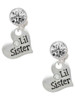 Silver Plated Large ''Lil Sister'' Heart with Clear Crystal - Crystal Clip on Earrings