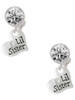 Silver Plated Small ''Lil Sister'' Heart with Clear Crystal - Crystal Clip on Earrings