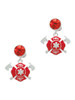 Silver Plated Red Fire Department Shield with Axes - Crystal Clip on Earrings