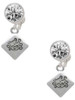 Silver Plated 2-D ''Bad Hair Day'' with Girl - Crystal Clip on Earrings: Color Choice - Red, Green, Blue, Purple, Pink, Clear, Black