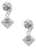 Silver Plated 2-D ''Baby on Board'' Sign with Foot Print - Crystal Clip on Earrings: Color Choice - Red, Green, Blue, Purple, Pink, Clear, Black