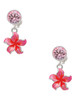 Silver Plated Hot Pink and Orange Plumeria Flower - Crystal Clip on Earrings