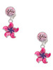 Silver Plated Hot Pink and Purple Plumeria Flower - Crystal Clip on Earrings