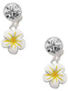 Silver Plated White and Yellow Flower - Crystal Clip on Earrings