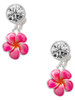 Silver Plated Hot Pink and Orange Flower - Crystal Clip on Earrings: Color Choice - Red, Green, Blue, Purple, Pink, Clear, Black