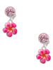 Silver Plated Hot Pink and Orange Flower - Crystal Clip on Earrings