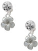 Silver Plated Flower - Crystal Clip on Earrings: Color Choice - Red, Green, Blue, Purple, Pink, Clear, Black