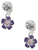 Silver Plated Purple and White African Violet Flower - Crystal Clip on Earrings: Color Choice - Red, Green, Blue, Purple, Pink, Clear, Black