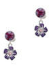 Silver Plated Purple and White African Violet Flower - Crystal Clip on Earrings