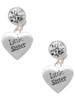 Silver Plated 3-D Little Sister Heart - Crystal Clip on Earrings