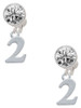 Silver Plated Number - 2 - Crystal Clip on Earrings: Color Choice - Red, Green, Blue, Purple, Pink, Clear, Black