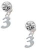 Silver Plated Number - 3 - Crystal Clip on Earrings: Color Choice - Red, Green, Blue, Purple, Pink, Clear, Black