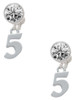 Silver Plated Number - 5 - Crystal Clip on Earrings: Color Choice - Red, Green, Blue, Purple, Pink, Clear, Black