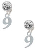 Silver Plated Number - 9 - Crystal Clip on Earrings