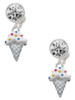 Silver Plated 2-D Vanilla Ice Cream Cone with Sprinkles - Crystal Clip on Earrings