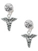 Silver Plated Caduceus - Crystal Clip on Earrings: Color Choice - Red, Green, Blue, Purple, Pink, Clear, Black