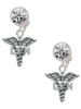 Silver Plated Nurse Caduceus - LPN - Crystal Clip on Earrings: Color Choice - Red, Green, Blue, Purple, Pink, Clear, Black