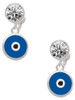 Silver Plated Blue Evil Eye Good Luck - Crystal Clip on Earrings: Color Choice - Red, Green, Blue, Purple, Pink, Clear, Black